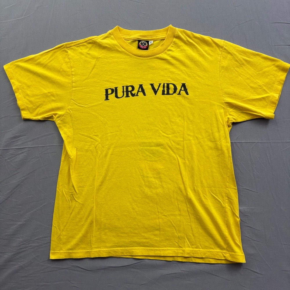 Vtg Imperial Beer Costa Rica Pura Vida Graphic T-Shirt Men M Yellow Short Sleeve